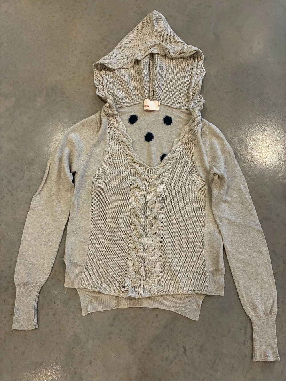 Anthropologie Yoon Wool Cashmere Blend Grey Hood Polka Dot Sweater